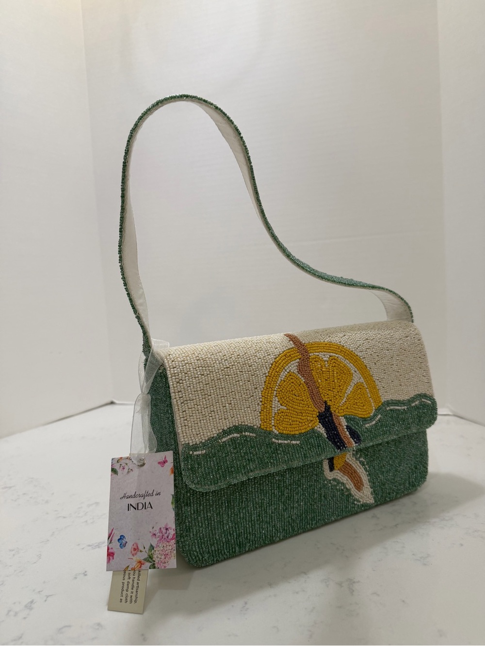 Green & Cream Embroidered Seaside Shoulder Bag - Picture 13 of 13